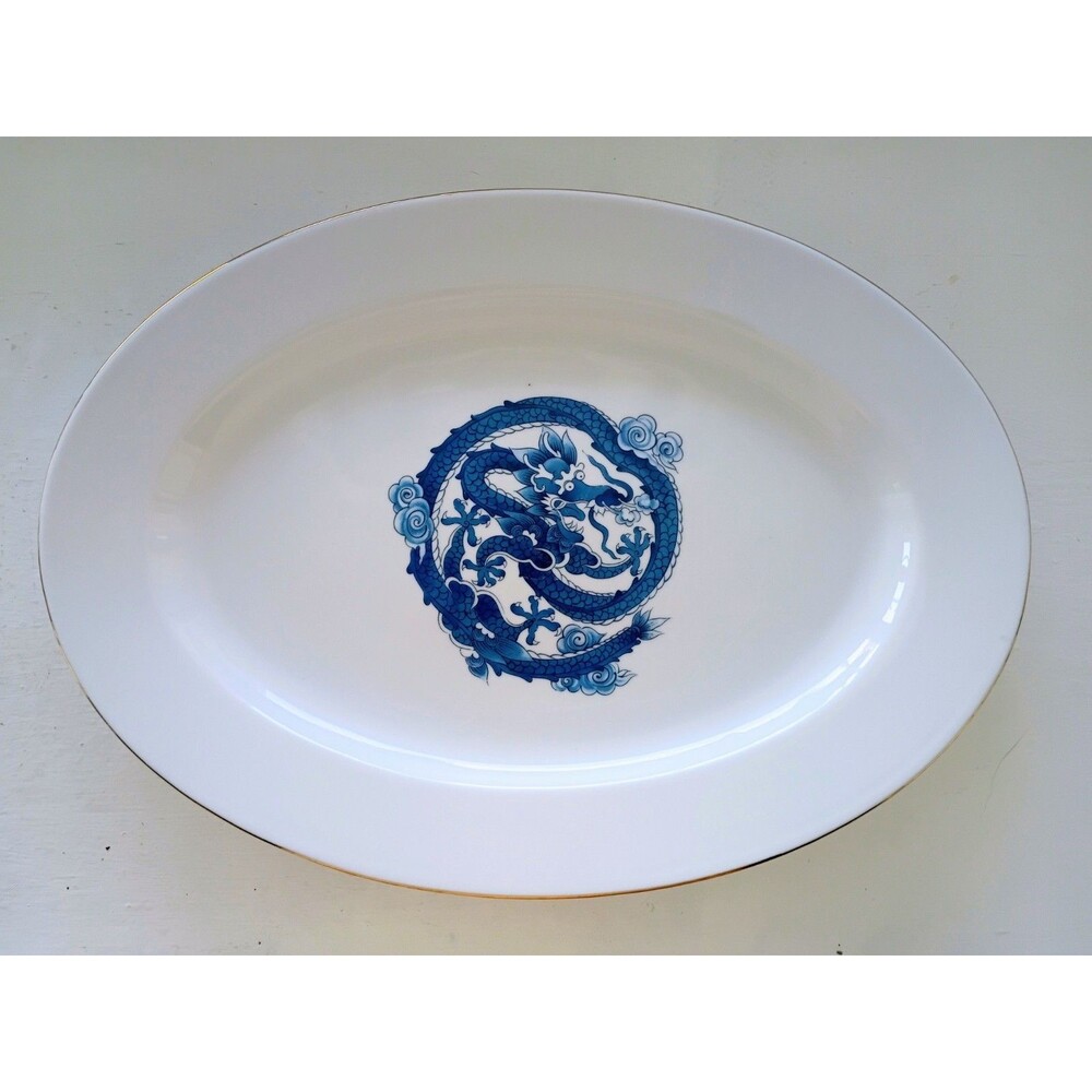 Vintage Royal Tatung Oval Platter Blue Dragon Porcelain  Taiwan